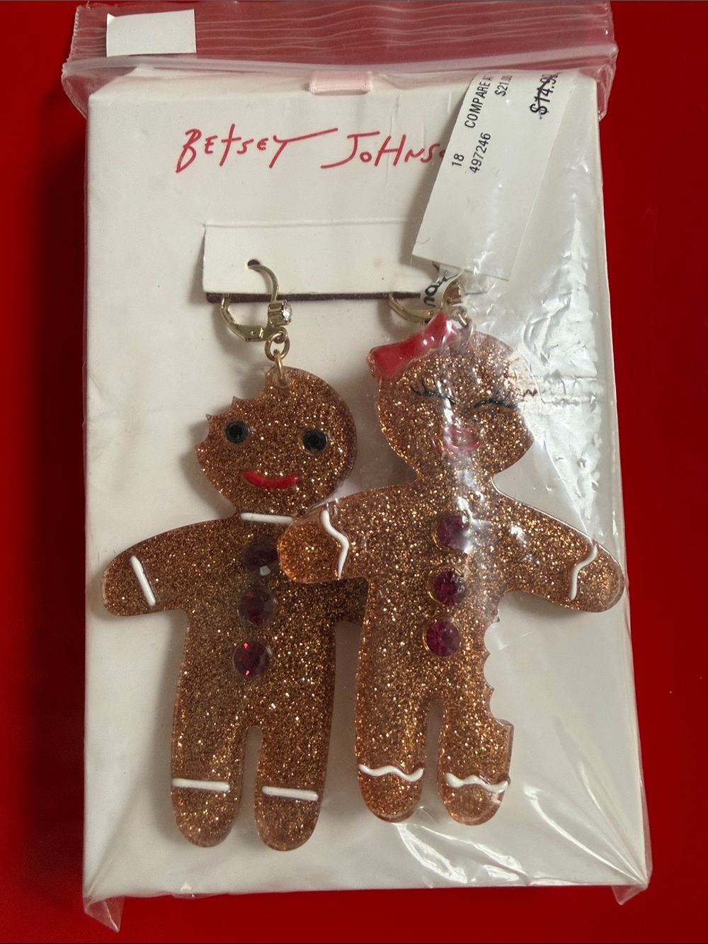 Betsey Johnson Glitter Gingerbread Dangle Earrings